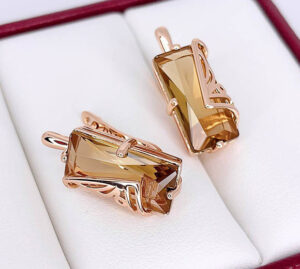 Серьги цветные фианитовые E-6793-g-brown