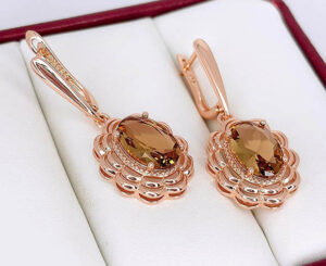 Серьги с фианитами E-6794-g-brown