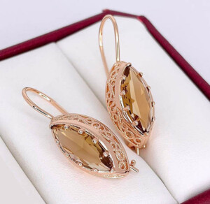 Серьги позолоченные с цветными фианитами E-6795-g-brown