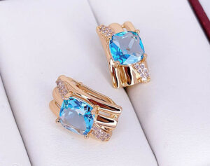 Серьги цветные фианитовые E-6800-g-blue