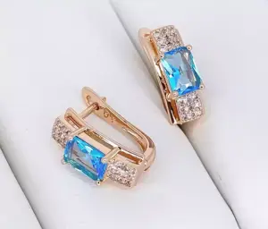 Серьги фианитовые с позолотой  E-6802-g-blue