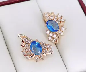 Серьги позолоченные с фианитами E-6804-g-blue