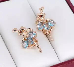 Серьги с цветными фианитами E-6806-g-blue