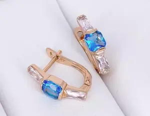 Серьги позолоченные с фианитами E-6808-g-blue