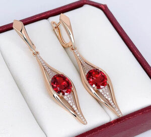 Серьги с цветными фианитами E-6811-g-red