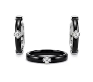 Комплект стильных украшений с черной керамикой CKR-191- s-black