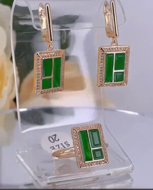 Набор позолоченной бижутерии с фианитами ER-1903-green